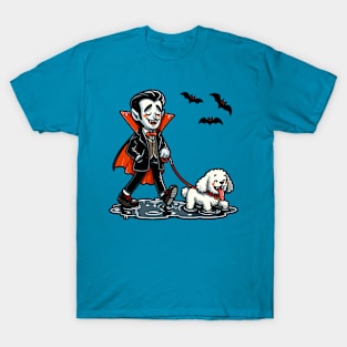 Vampire walking his poodle T-Shirt